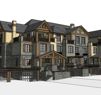 欧式连排别墅su模型免费下载，sketchup别墅草图大师模型