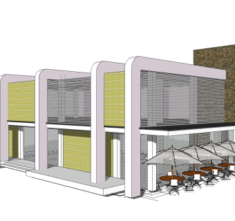 现代售楼处建筑方案草图大师模型，售楼部建筑sketchup模型免费下载