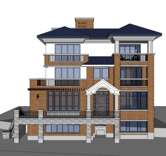 现代独栋别墅su模型下载，sketchup别墅草图大师模型