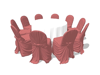 现代宴会餐桌椅su模型，圆桌10人餐桌椅草图大师模型下载