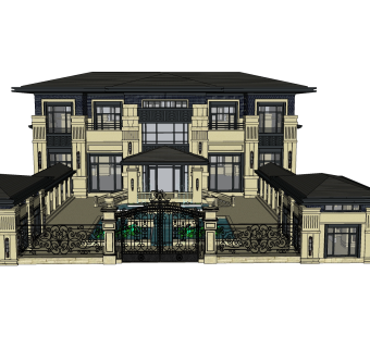 新中式建筑会所模型，sketchup模型免费下载