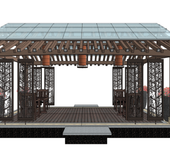 中式凉亭廊架草图大师模型下载、中式凉亭廊架su模型下载