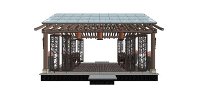 中式凉亭廊架草图大师模型下载、中式凉亭廊架su模型下载