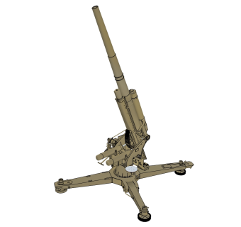 德国FLAK18高射炮草图大师模型，高射炮SU模型下载