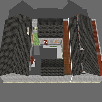 中式围合建筑草图大师模型，古建民俗su模型分享下载