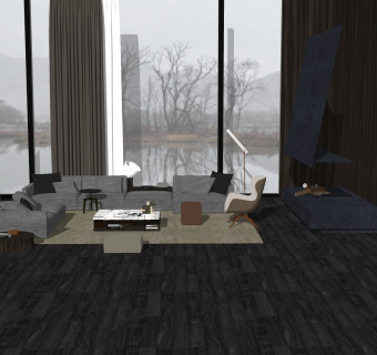 现代布艺沙发组合su模型，沙发组合skp模型下载