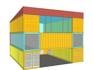 <em>现代集装箱</em>房屋su模型，集装箱住宅草图大师模型下载