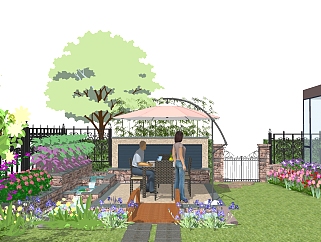 现代家庭庭院景观草图大师模型，家庭庭院景观sketchup模型免费下载