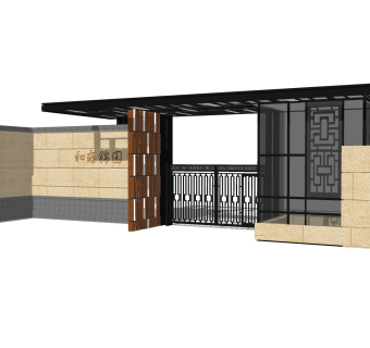 中式小区大门入口草图大师模型，小区大门入口sketchup模型免费下载