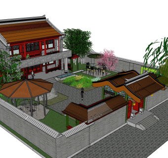 中式别墅su模型下载、中式别墅草图大师模型下载