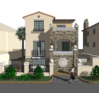 欧式独栋别墅草图大师模型，sketchup别墅su模型下载