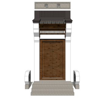 新中式门 草图大师模型，中式门SU模型下载