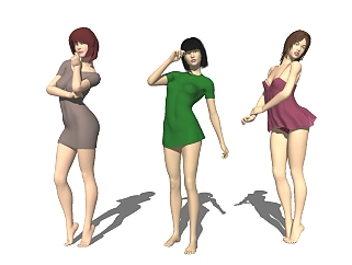 现代3D美女组合草图大师模型，人物sketchup模型下载