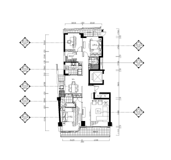 深蓝广场D型标准样板施工图户型图CAD下载、施工图CAD下载