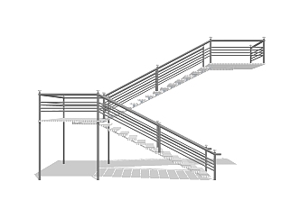 现代钢结构玻璃<em>双跑</em>平行楼梯草图大师模型，钢结构玻璃...