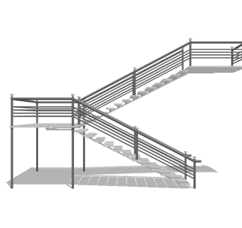 现代钢结构玻璃双跑平行楼梯草图大师模型，钢结构玻璃双跑平行楼梯sketchup模型免费下载