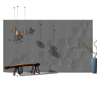 新中式背景墙su模型，背景墙草图大师模型下载