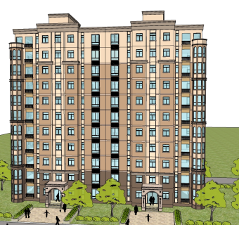 欧式住宅楼skp文件下载，住宅楼草图大师模型