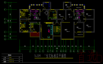 现代大型梯户cad户型图纸，三室两厅cad施工图下载