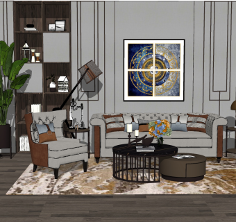 现代布艺多人沙发模型，沙发su模型下载