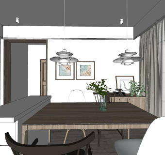 北欧客餐厅su模型，客餐厅sketchup模型下载