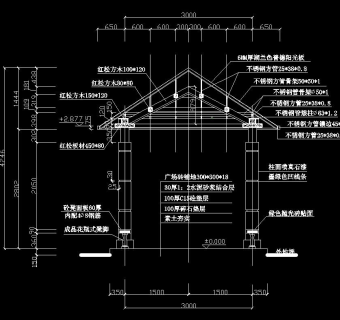 现代亭CAD图纸，现代亭CAD施工图下载