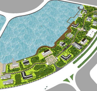 新中式公园景观草图大师模型，公园sketchup模型免费下载
