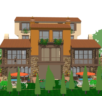 简欧别墅外观草图大师模型，别墅外观sketchup模型免费下载