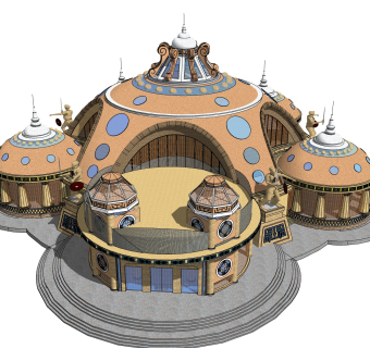 新中式内蒙风格建筑草图大师模型，古建民俗sketchup模型免费下载