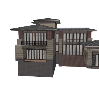 中式别墅草图大师模型，别墅sketchup模型