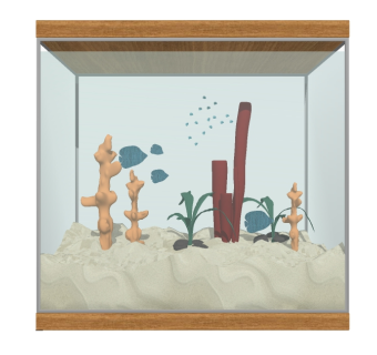 现代玻璃生态鱼缸SU模型，鱼缸skp文件下载