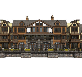 欧式联排别墅SU模型，联排别墅SKP模型下载