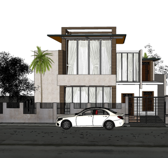 现代美式风格别墅草图大师模型，别墅SU模型下载