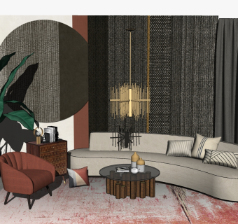 现代弧形休闲沙发su模型，沙发skp模型下载