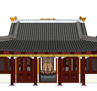 中式古建庙宇草图大师模型下载、古建庙宇su模型下载