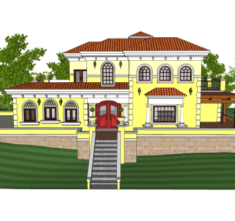 欧式别墅SU模型，别墅SKP模型下载