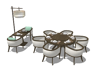 新中式<em>餐厅桌椅组合</em>草图大师模型，<em>餐厅桌椅组合</em>...