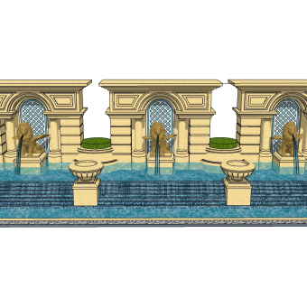 欧式景观墙SU模型下载，景观墙skb模型分享