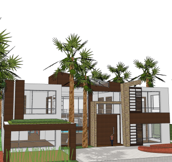 自然风现代独栋别墅草图大师模型下载，独栋别墅sketchup模型