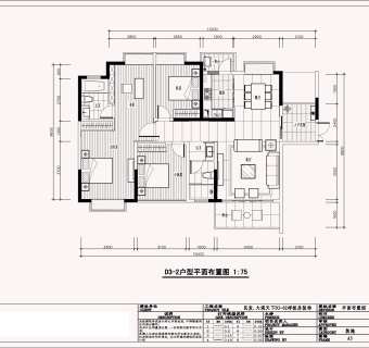 祥细客厅卧室家装户型图三居CAD，免费下载