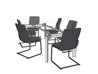 现代餐桌椅su模型，办公室会议<em>桌户外</em>桌椅草图大师模型...