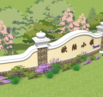 欧式景观墙SU模型下载，景观墙skb模型分享