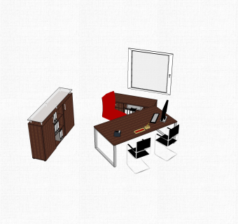 现代实木班台桌su模型，班台桌sketchup模型下载