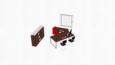 现代实木班台桌su模型，班台桌sketchup模型下载