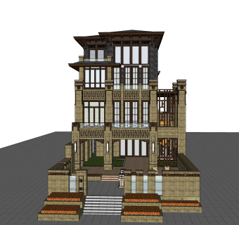 现代简约欧式别墅外观草图大师模型，SU模型免费下载