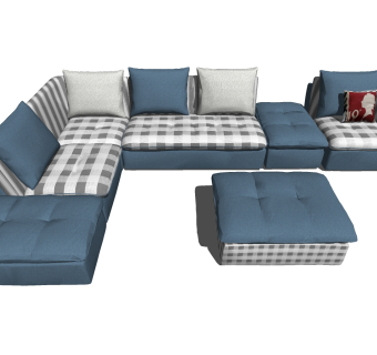 地中海风格多人沙发SU模型，多人沙发SKP模型下载