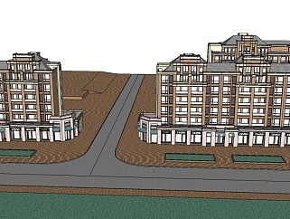 欧式公寓楼外观sketchup模型下载，公寓楼草图大师模型