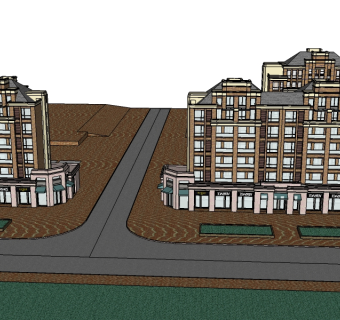 欧式公寓楼外观sketchup模型下载，公寓楼草图大师模型