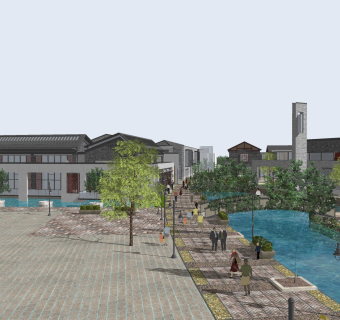 中式造型商业街草图大师模型，商业综合体sketchup模型免费下载