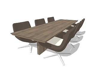 现代实木餐桌椅skb文件，办公室会议桌长餐桌草图大师模型下载